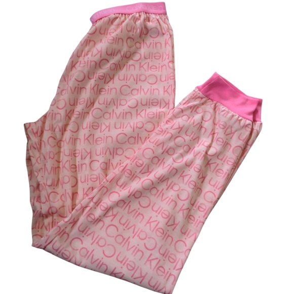 Calvin Klein Pajama Bottoms Women's XL 14-16 All Over Logo Pink Barbiecore NWOT - Picture 1 of 7
